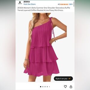 Pink One Shoulder Tiered Dress💕XL